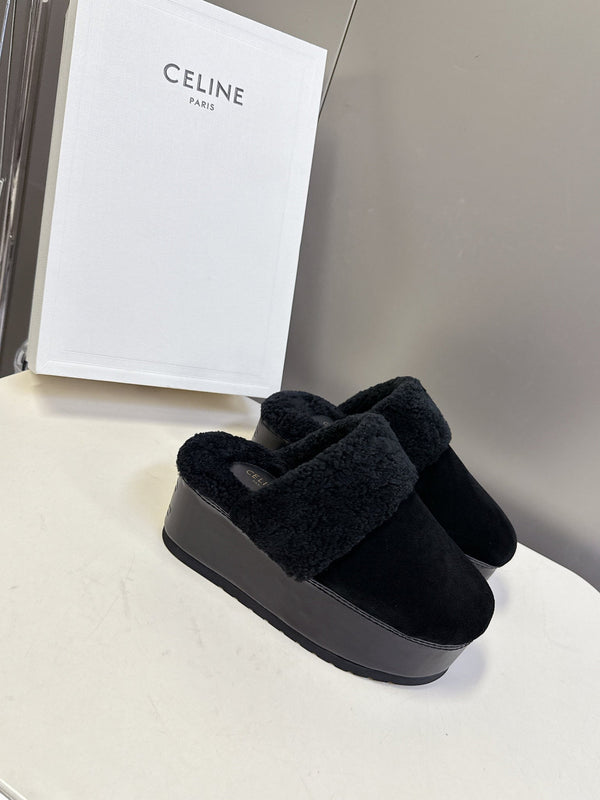 CL 26s Wedge Mules In Black Suede And Wool