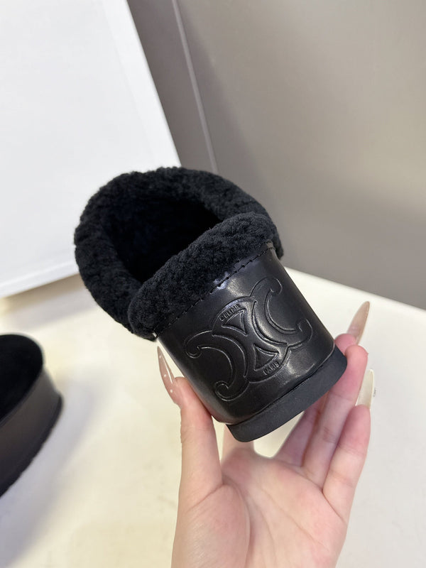 CL 26s Wedge Mules In Black Suede And Wool