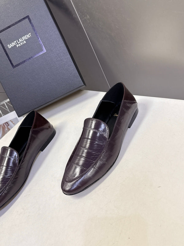 YSL 26s Loafer Dark Brown Embossed Leather 635586