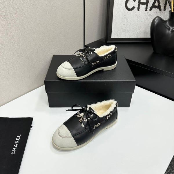 CC 26s Loafers Flat Black Leather Suede Fur 109153