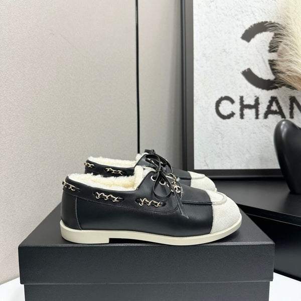 CC 26s Loafers Flat Black Leather Suede Fur 109153