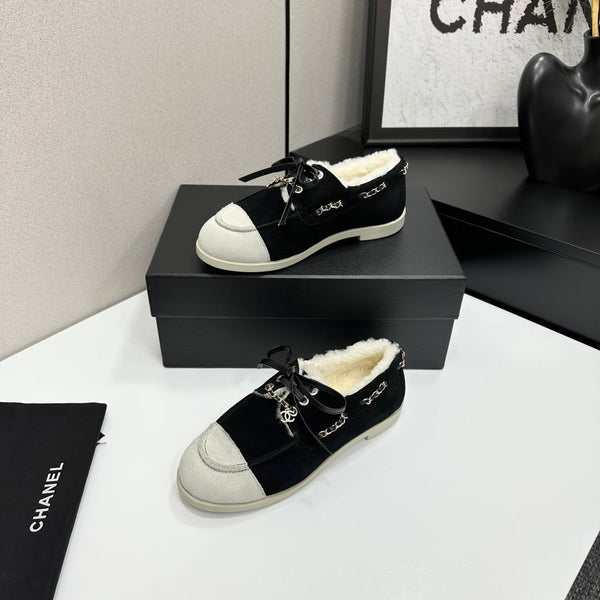 CC 26s Loafers Flat Black Suede Leather Fur 109156