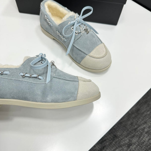 CC 26s Loafers Flat Light Blue Suede Leather Fur 109157
