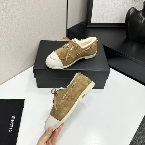 CC 26s Loafers Flat Brown Suede Leather Fur 109158