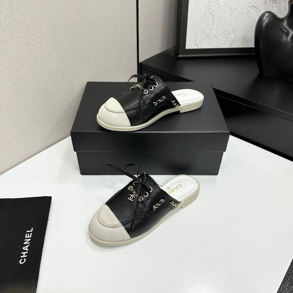 CC 26s Mules Flat Black Leather Suede 109164