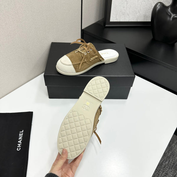 CC 26s Mules Flat Brown Suede Leather 109165