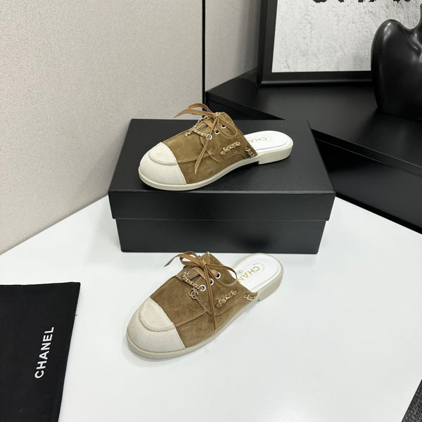 CC 26s Mules Flat Brown Suede Leather 109165