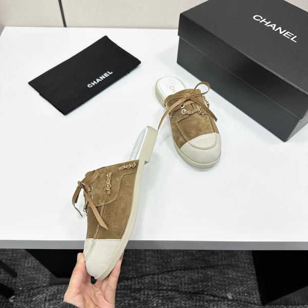 CC 26s Mules Flat Brown Suede Leather 109165