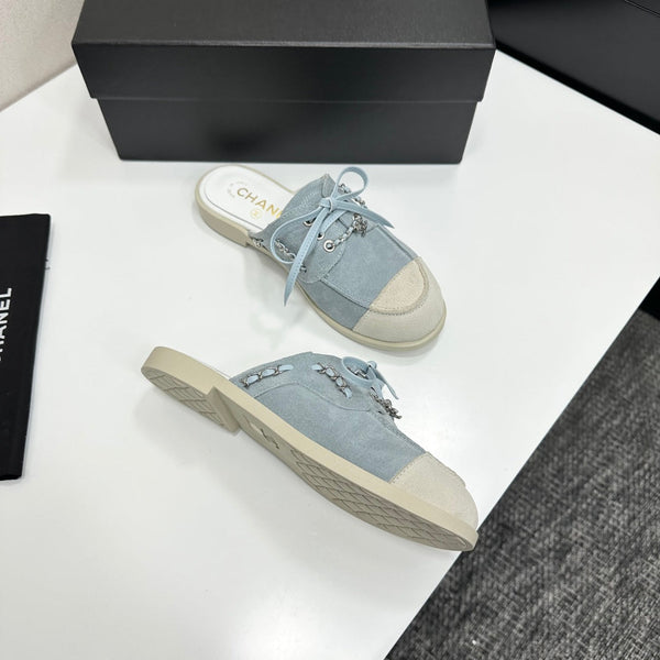 CC 26s Mules Flat Light Blue Suede Leather 109166
