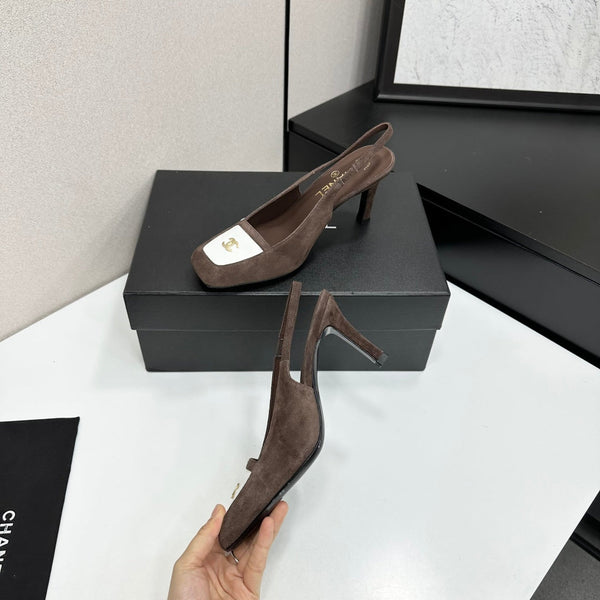 CC Block Slingback Coffee White Suede 743249