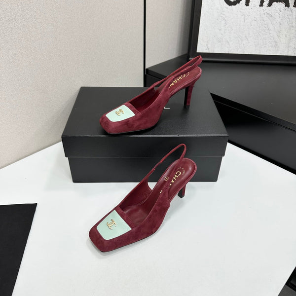 CC Block Slingback Burgundy White Suede 743250