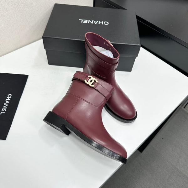 CC FW 2026 Ankle Flat Boot Burgundy Cowhide 925675
