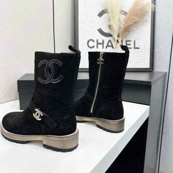 CC 26s Biker Mid-Calf Boots Black Suede 986136