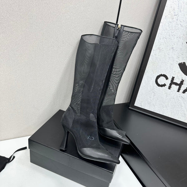 CC 26s Mesh Knee High Boots Black Leather 109224