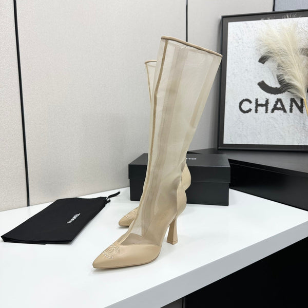 CC 26s Mesh Knee High Boots Apricot Leather 109225