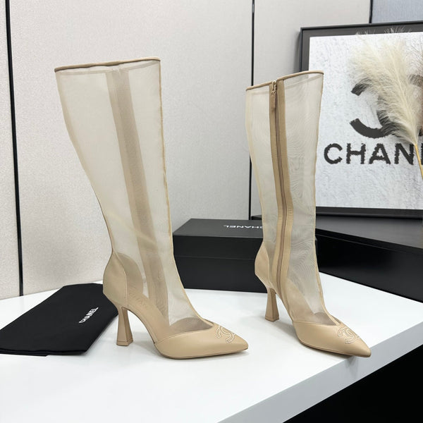 CC 26s Mesh Knee High Boots Apricot Leather 109225