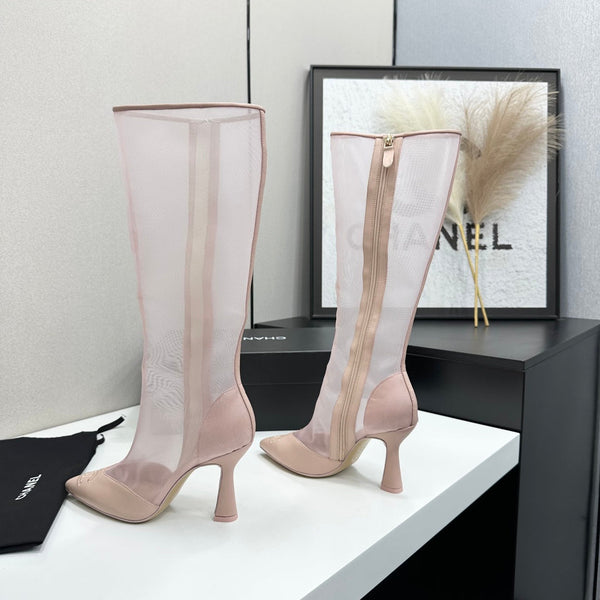 CC 26s Mesh Knee High Boots Light Pink Leather 109226