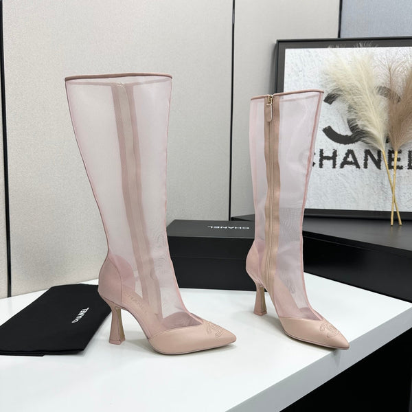 CC 26s Mesh Knee High Boots Light Pink Leather 109226