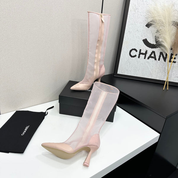 CC 26s Mesh Knee High Boots Light Pink Leather 109226