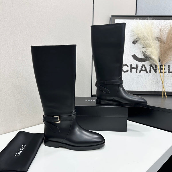 CC 26S Buckle Jumping Boots 3cm Black Leather 109268