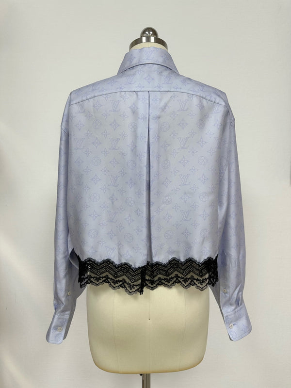 LV Monogram Pattern And The Lace Trim Blue Silk
