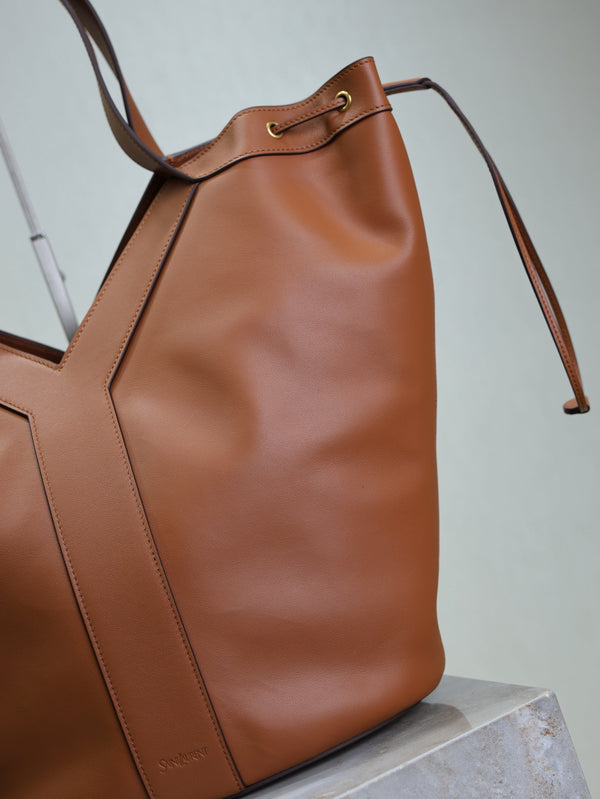 Prada Y Large Leather HOBO Bag Caramel Leather