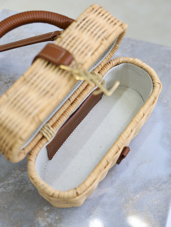 Prada Gaby Vanity Bag Beige Brown Raffia Leather