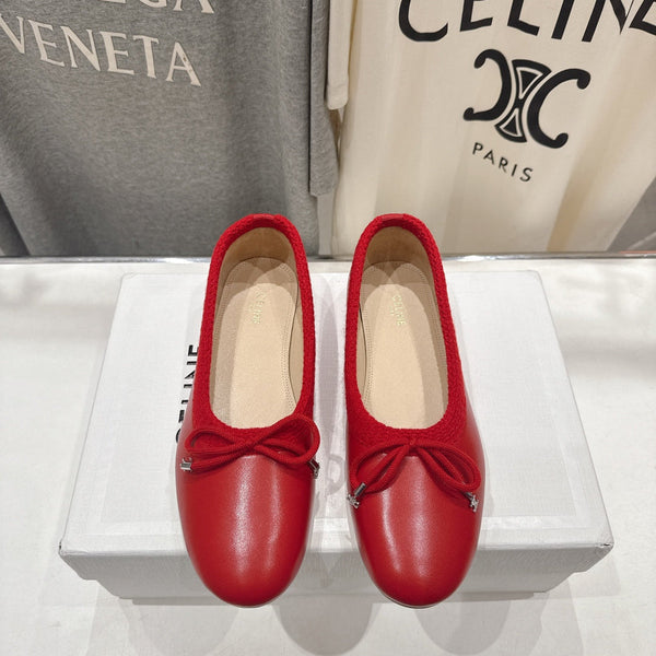 CL  26s Ballet Flats In Red Calfskin With Bow