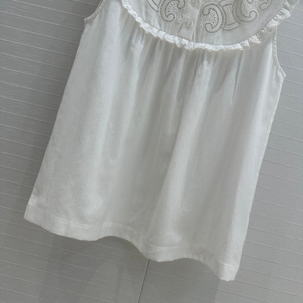Celine 25 Lace Sleeveless Shirt White Cotton