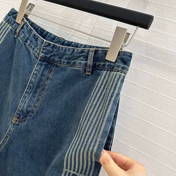 CD Stripe Straight Jeans Blue Cotton
