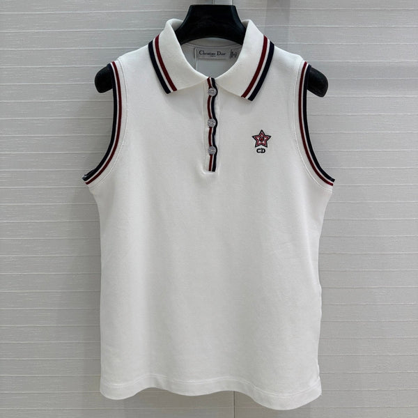 CD Polo Collar Vest Top White Cotton