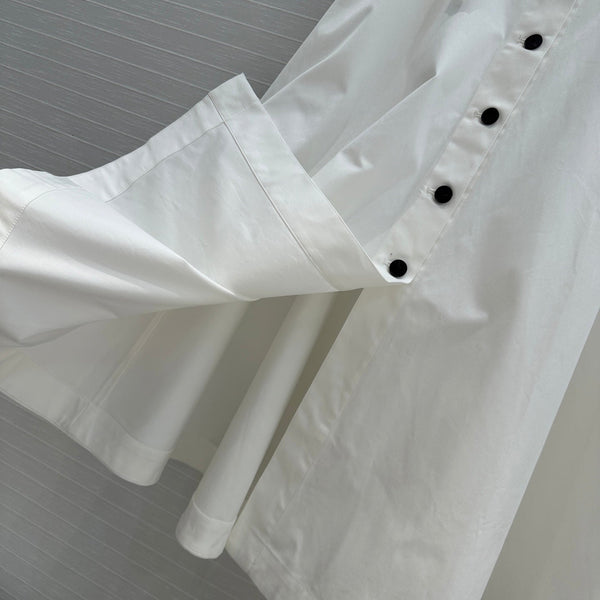 CD 25 Belted Single-breasted Long Skirt White Cotton