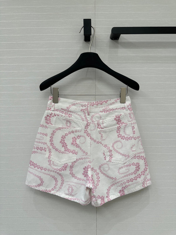 CC 25 Printed Denim Short Pink White Cotton