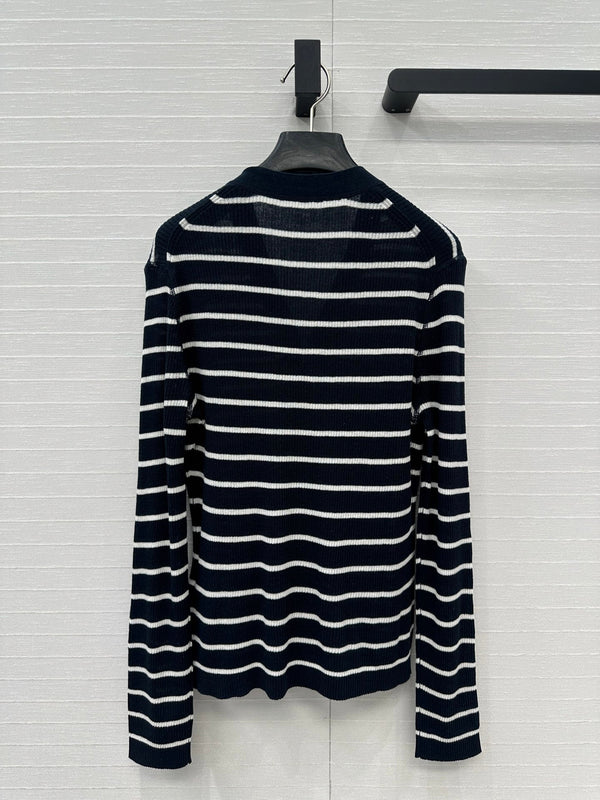 CD 25 Striped Cardigan Black mix White Linen Cashmere