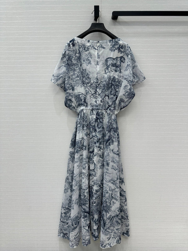 CD 25 Boat Neck Long Skirt Blue White Cotton