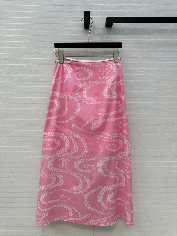 CC 25 Wave Pattern Long Skirt Pink Silk Cotton