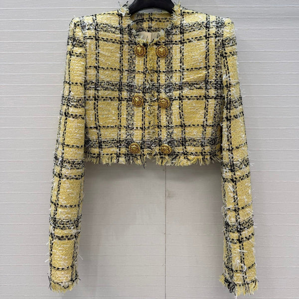 Balmain 26s Plaid Tweed Jacket Yellow Black Tweed 346061