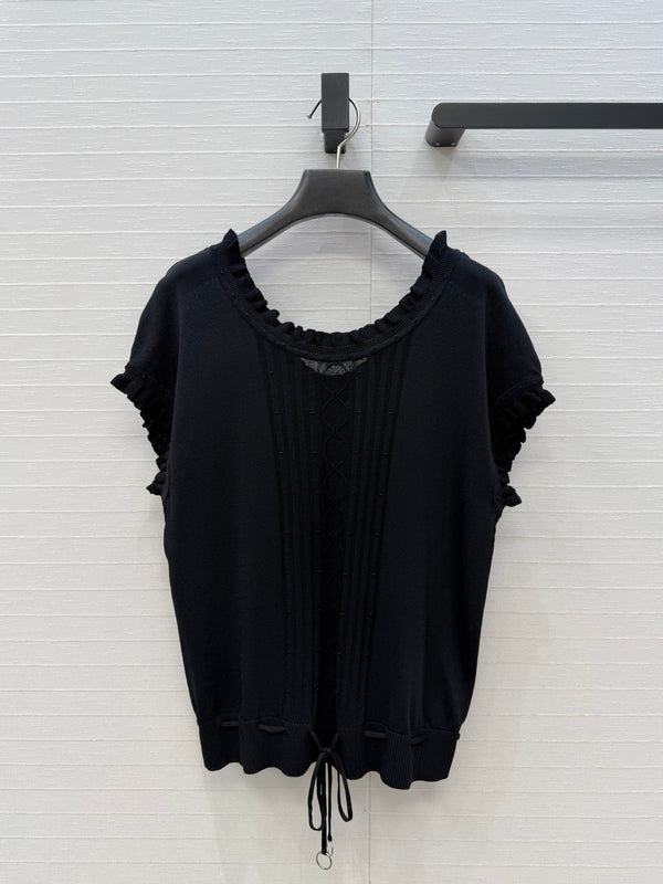 HM Short-Sleeve Sweater With Ruffled Details Black Modal Nylon