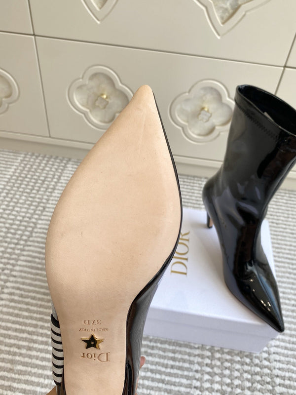 Dior 2025 Tribales Heeled Ankle Boot 80mm Black White Patent Leather 501197