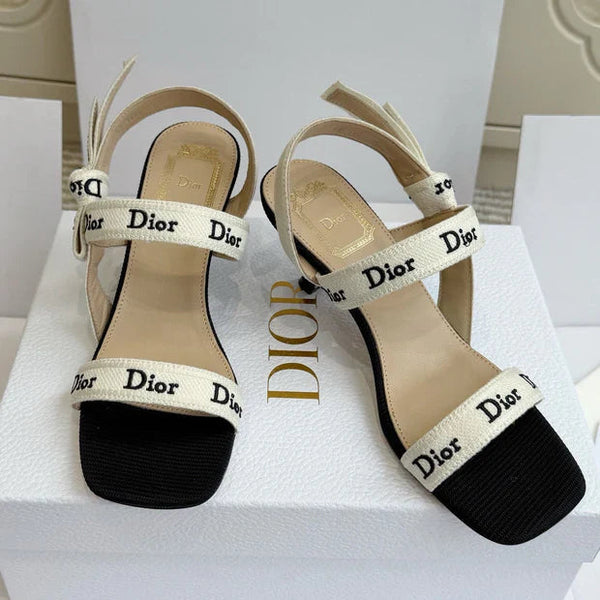 Dior 2026 Strappy High-heeled Sandal Black White Embroidered Cotton Leather 717870