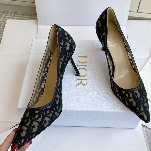 CD 26s Adioable Pump 8cm Monogram Black Beige Mesh Lambskin 909642