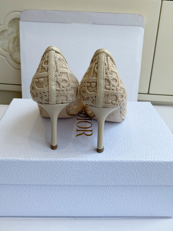 CD 26s Adioable Pump 8cm Monogram Beige Mesh Lambskin 909644