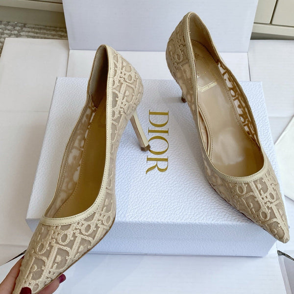 CD 26s Adioable Pump 8cm Monogram Beige Mesh Lambskin 909644