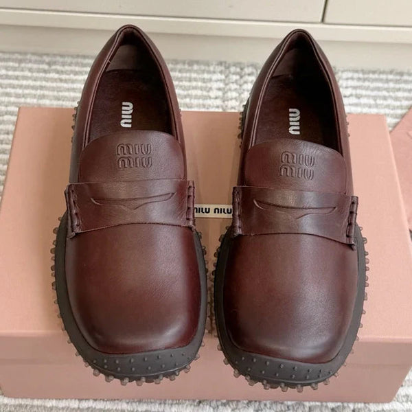 Miu 2026 Retro Distressed Loafers Cowhide 955676
