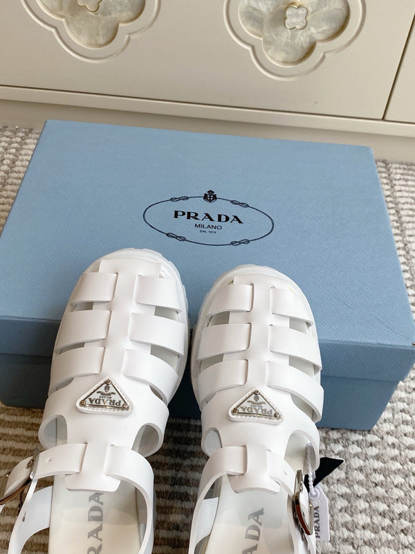 Prad 26s Fisherman Platform Sandals 8.5cm White Leather 122236