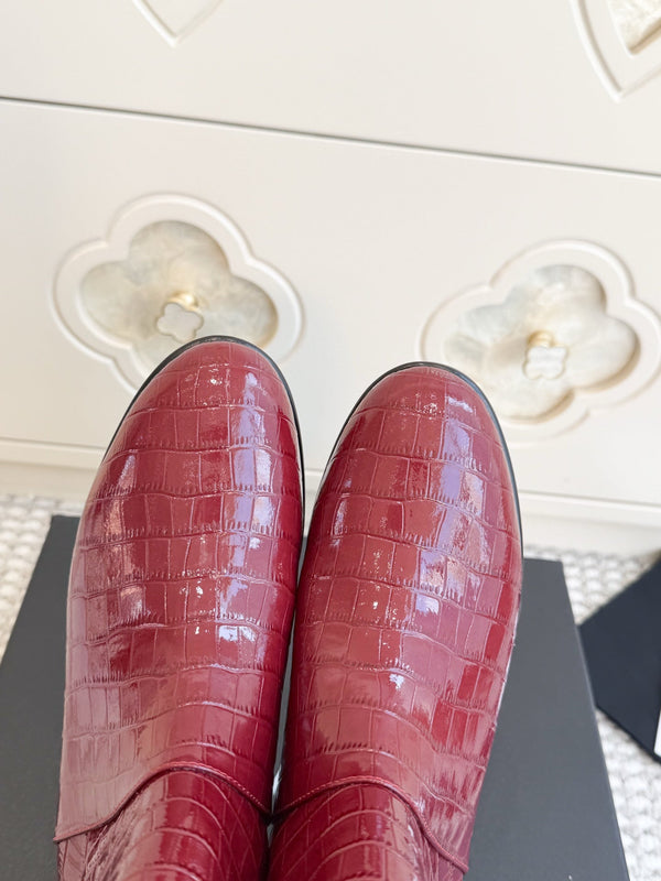 CC 26s Croc Embossed Ankle Boots Burgundy Patent Leather  122040