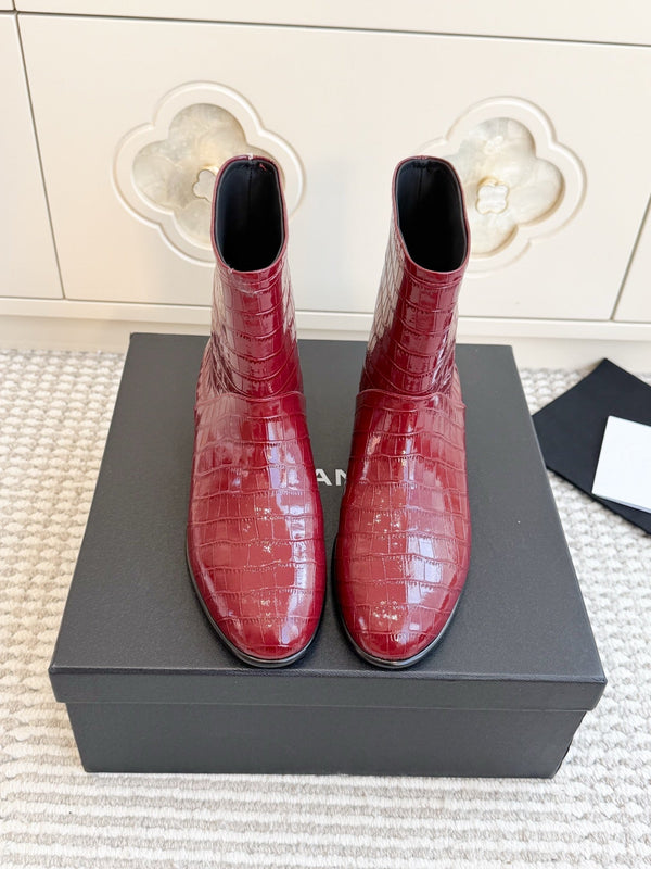 CC 26s Croc Embossed Ankle Boots Burgundy Patent Leather  122040