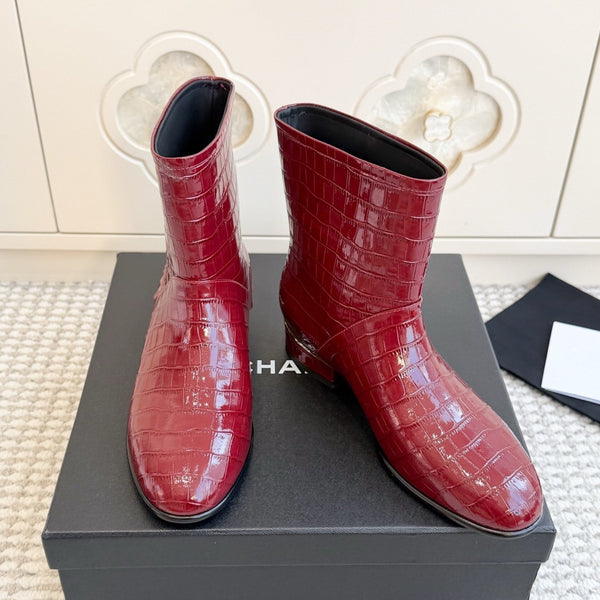 CC 26s Croc Embossed Ankle Boots Burgundy Patent Leather  122040