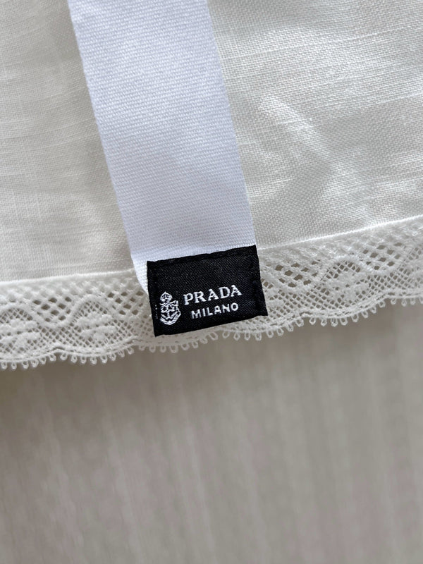 Prada Embroidered Dress White Linen 400574