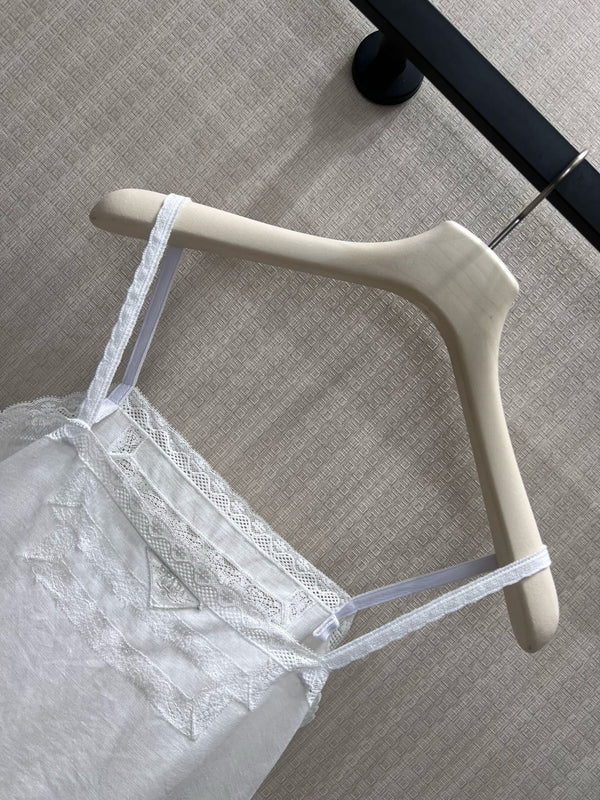 Prada Embroidered Dress White Linen 400574